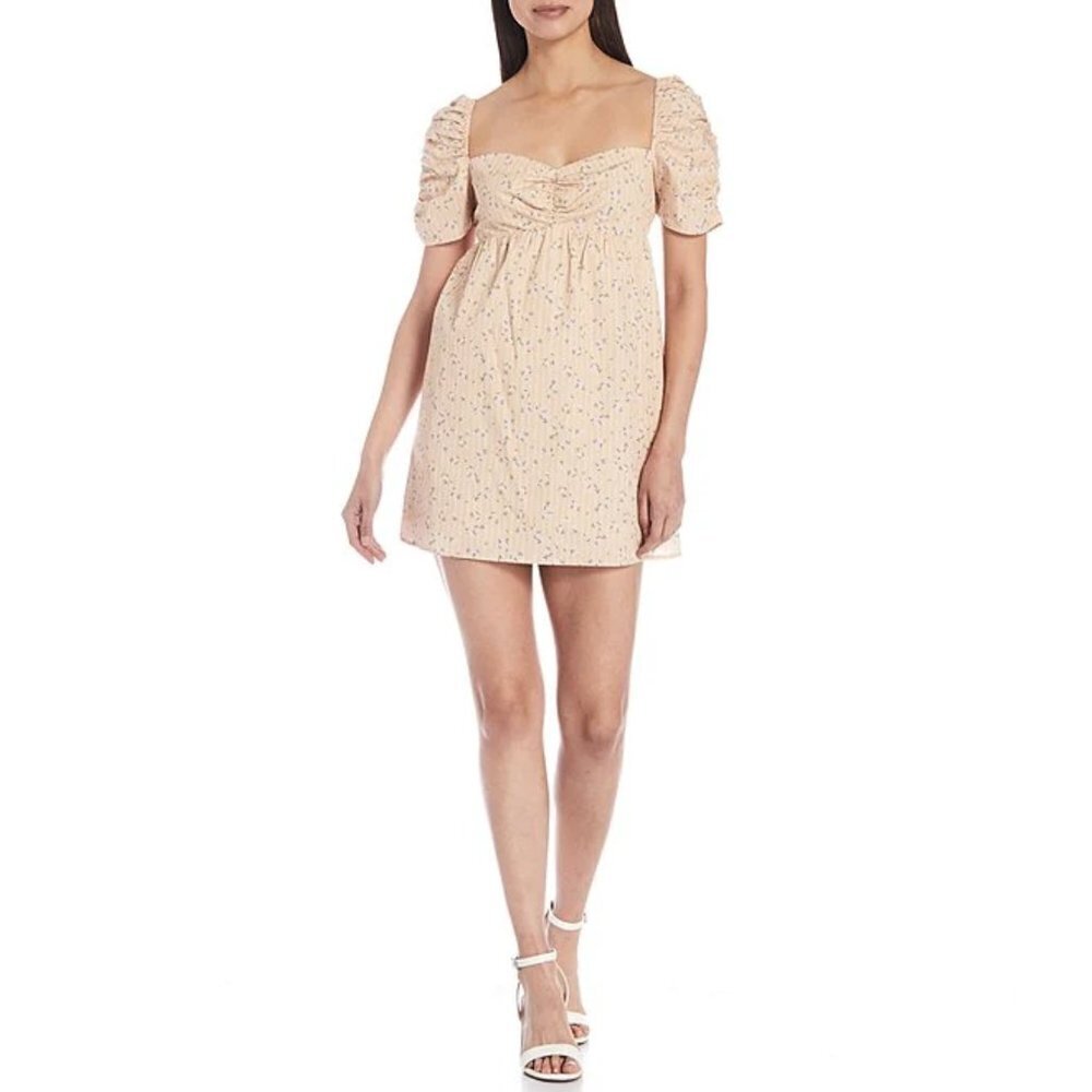 NWT Gianni Bini Rhonda Ruched Square Neck Floral Print Babydoll Dress Sz.